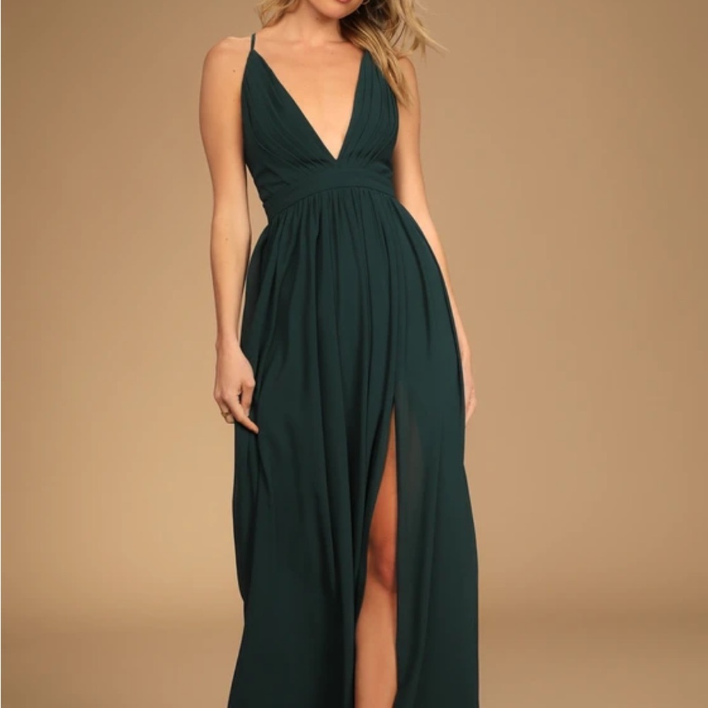 Lulu Ballroom Bliss Emerald Green Pleated Maxi Dress